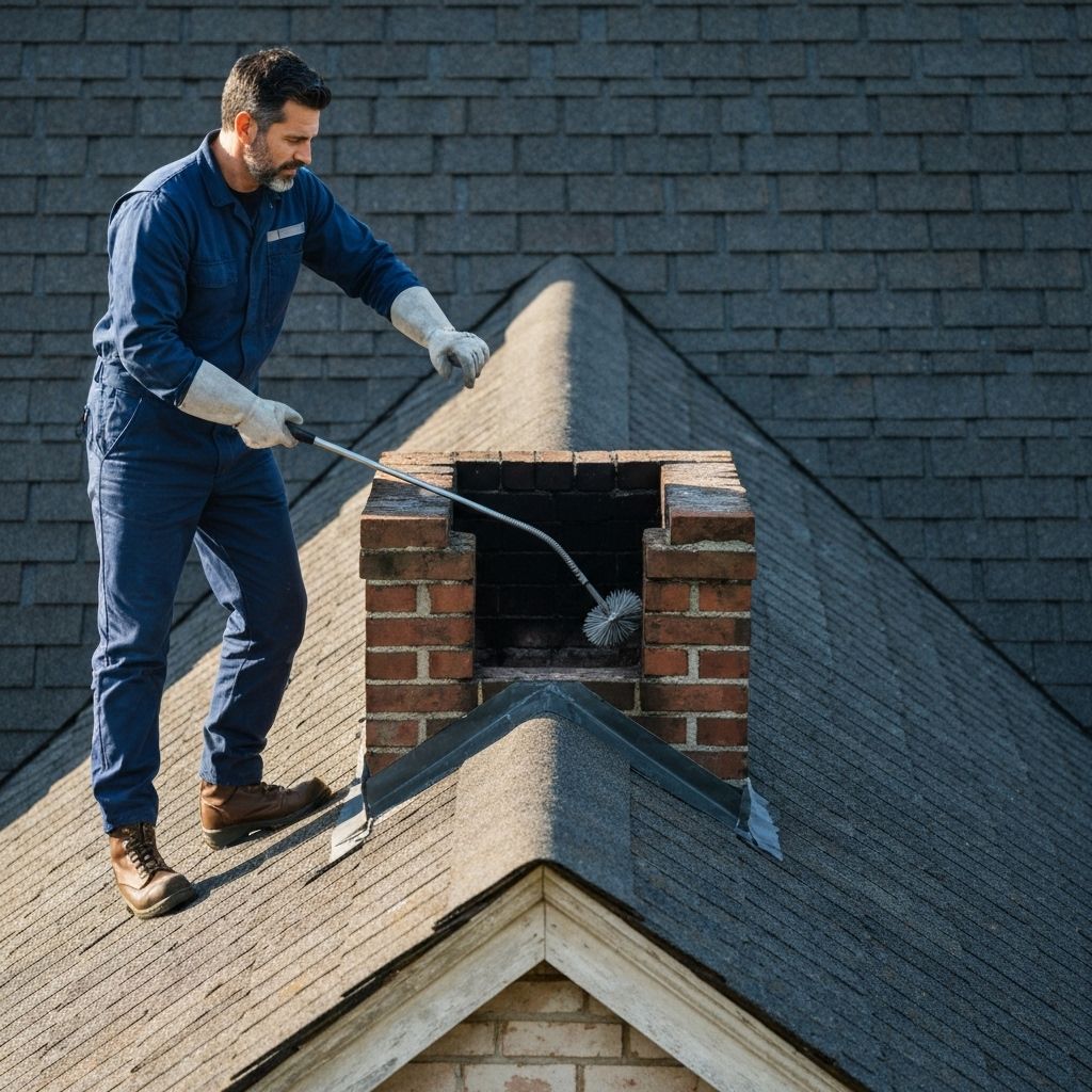 Professional chimney sweep at work